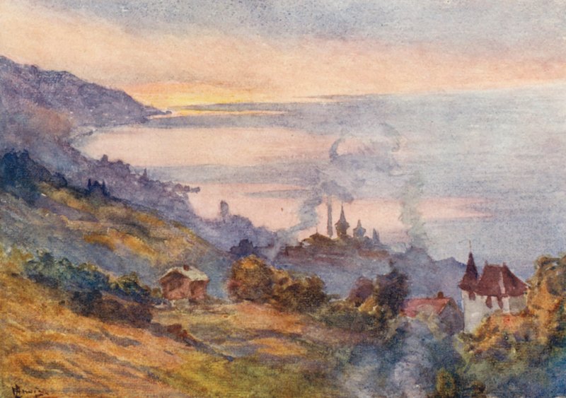 Lausanne, österut (färglitografi) av J. Hardwicke Lewis