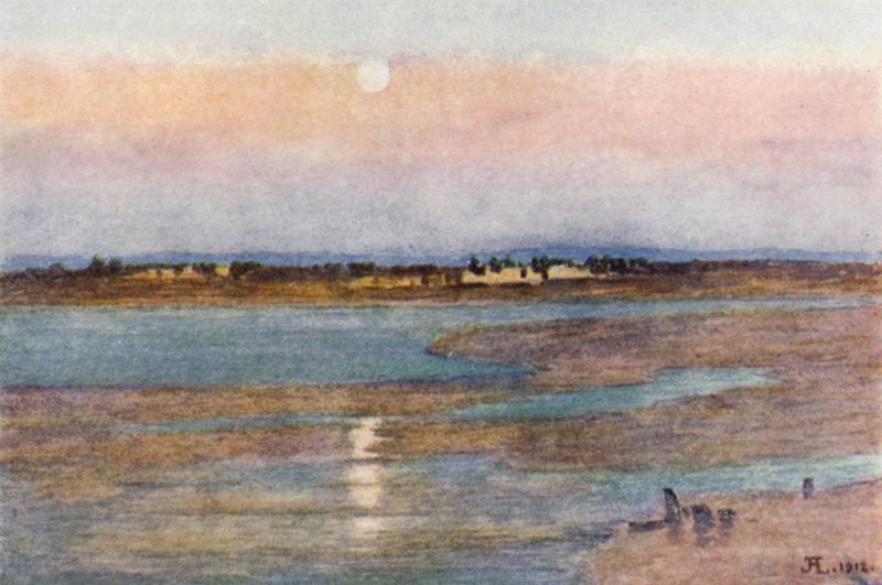 Moonrise at Sunset, från La Croix Blanche, Mont St Michel (färg litho) av J. Hardwicke Lewis