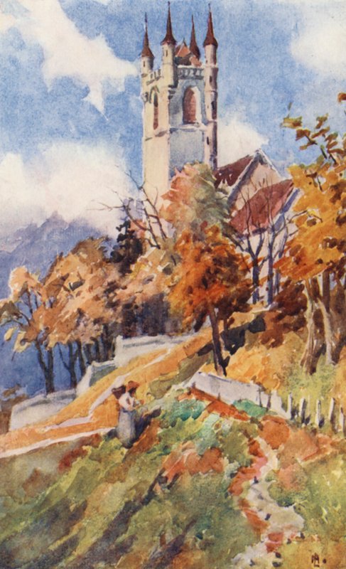 Kyrkan St Martin, Vevey (färglitografi) av J. Hardwicke Lewis