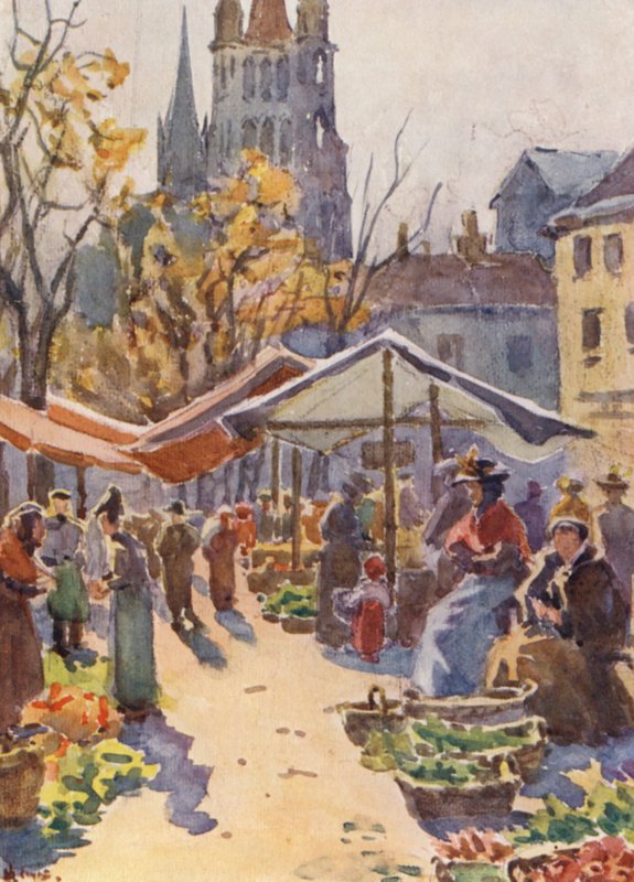 Marknadsplatsen, Lausanne (färglitografi) av J. Hardwicke Lewis