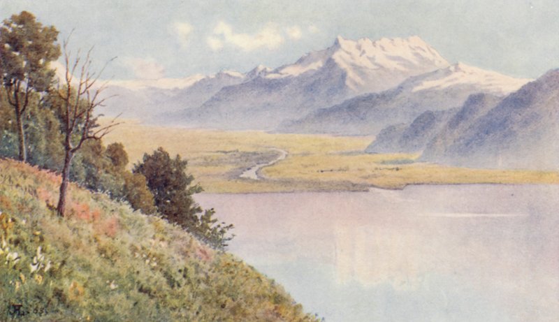 Rhônedalen från Mont Pelerin (färglitografi) av J. Hardwicke Lewis