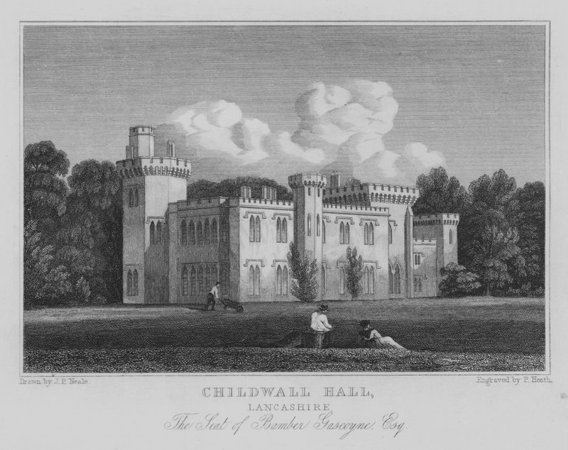 Childwall Hall, Lancashire, The Seat of Bamber Gascoyne, Esquire (gravyr) av John Preston Neale