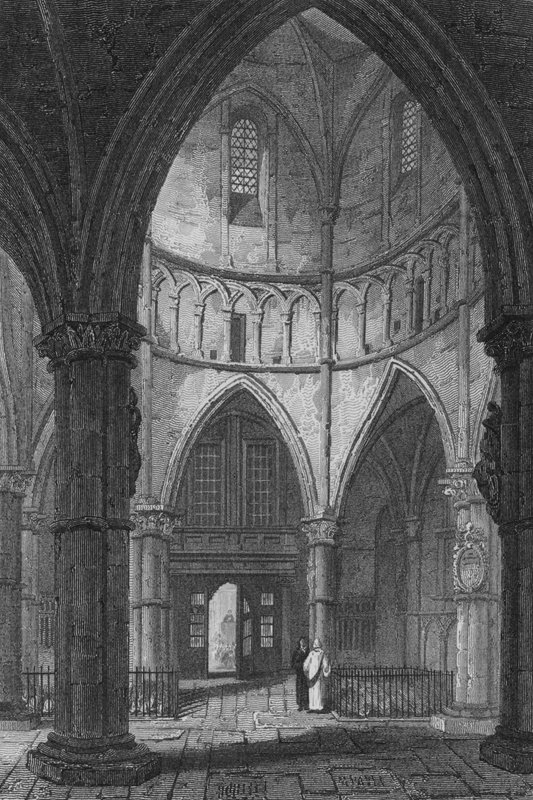 Tempelkyrkans interiör (gravyr) av John Preston Neale