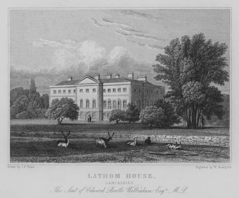 Lathom House, Lancashire, The Seat of Edward Boolte Wilbraham, Esquire, MP (gravyr) av John Preston Neale