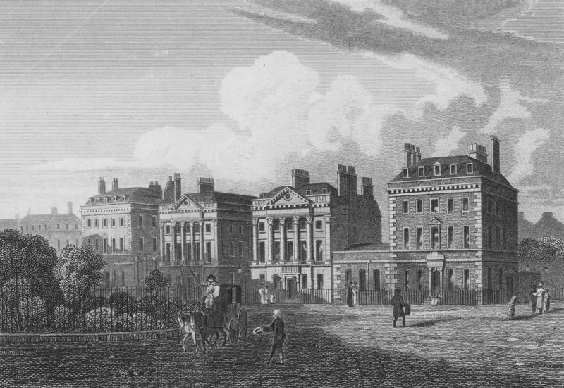Norra sidan av Cavendish Square, London (gravyr) av John Preston Neale