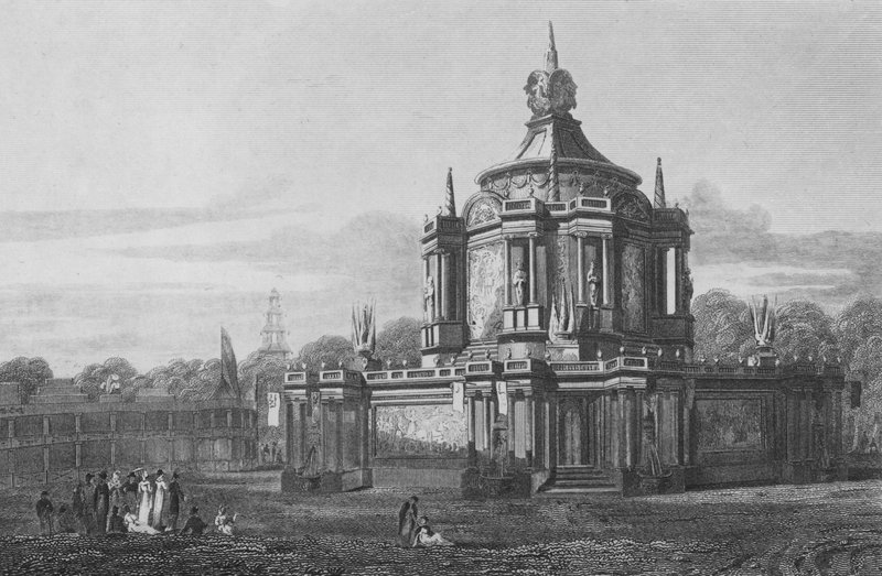 Temple of Concord, i Green Park, Middlesex, som det såg ut 1 augusti 1814 (gravyr) av John Preston Neale