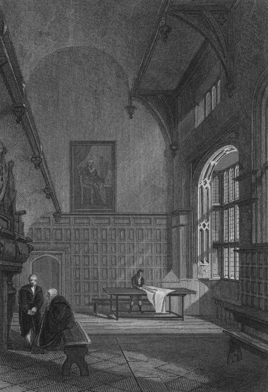 Charterhuset, interiören av den stora salen (gravyr) av John Preston Neale