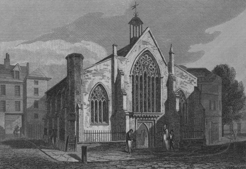 Den holländska kyrkan, Austin Friars, London (gravyr) av John Preston Neale