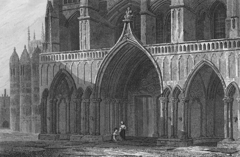 Westminster Abbey, North Porch, med en del av Henry the 7th Chapel (gravyr) av John Preston Neale