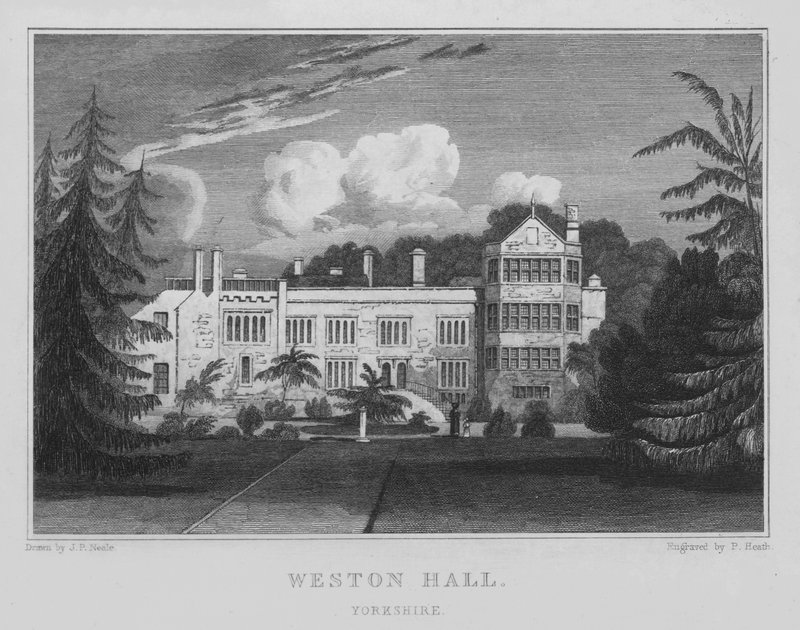 Weston Hall, Yorkshire (gravyr) av John Preston Neale