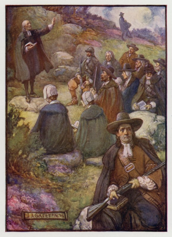 Beväpnade vaktposter som håller vakt under ett möte för skotska Covenanters, 1600-talet av J. R. Skelton