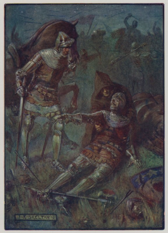 Död av James, 2:e jarl av Douglas, slåss mot engelsmännen i slaget vid Otterburn, 1388 av J. R. Skelton