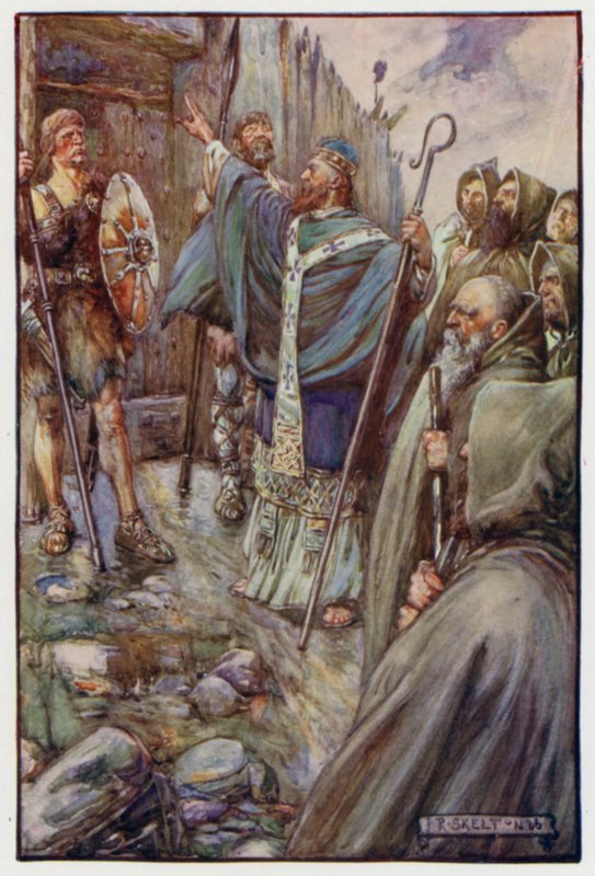 St Columba gjorde korstecknet, och de stora portarna öppnade sig på vid gavel av J. R. Skelton