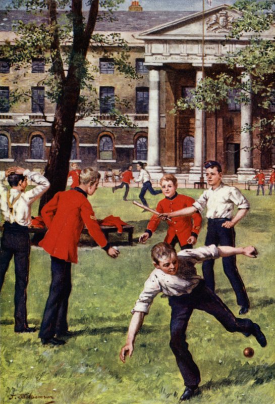 Soldat Boys at Play (färg litho) av J. Williamson