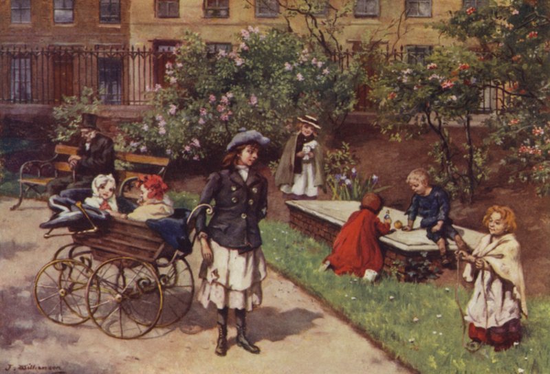 De fattigas lekplats (färg litho) av J. Williamson