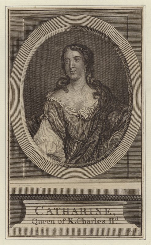 Catherine, drottning av kung Karl II (gravyr) av Jacob (after) Huysmans
