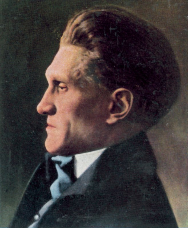 Stefan George, tysk poet (färglitografi) av Jacob Hilsdorf