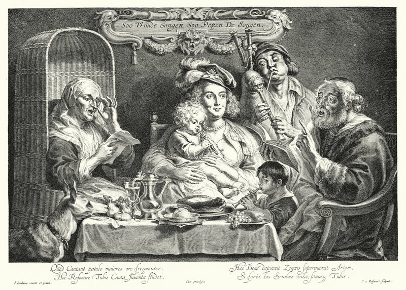 Familjekonserten (gravyr) av Jacob the Elder (after) Jordaens