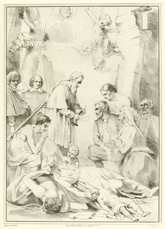 St Macarius av Gent ger hjälp till pestoffren av Jacob van Oost