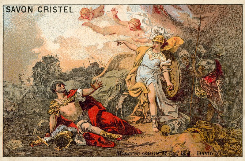Striden mellan Mars och Minerva (chromolitho) av Jacques Louis David