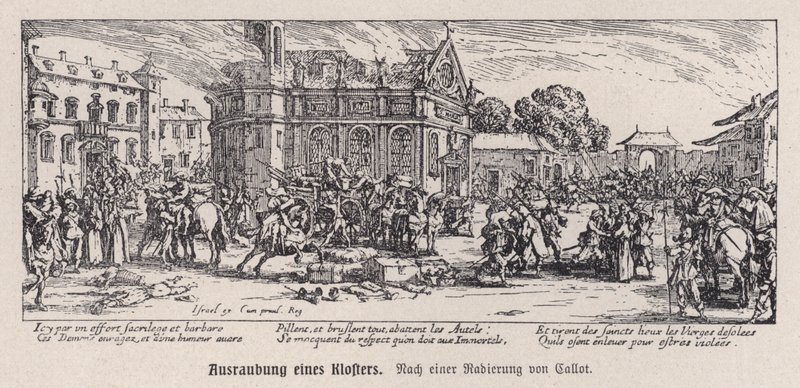 Förstörelse av ett kloster under trettioåriga kriget av Jacques (after) Callot