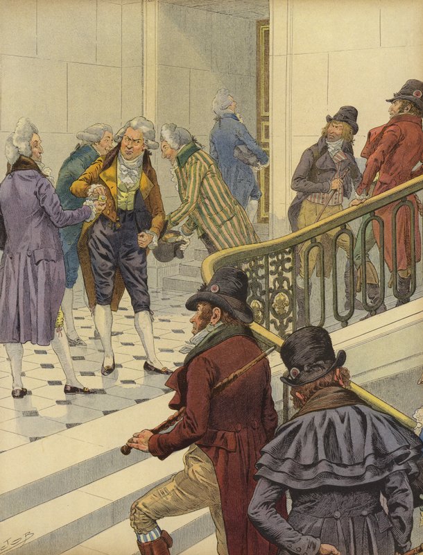 Franska emigranter välkomnas tillbaka till Frankrike på Tuileriespalatset i Paris av Jacques Marie Gaston Onfray de Breville (Job)