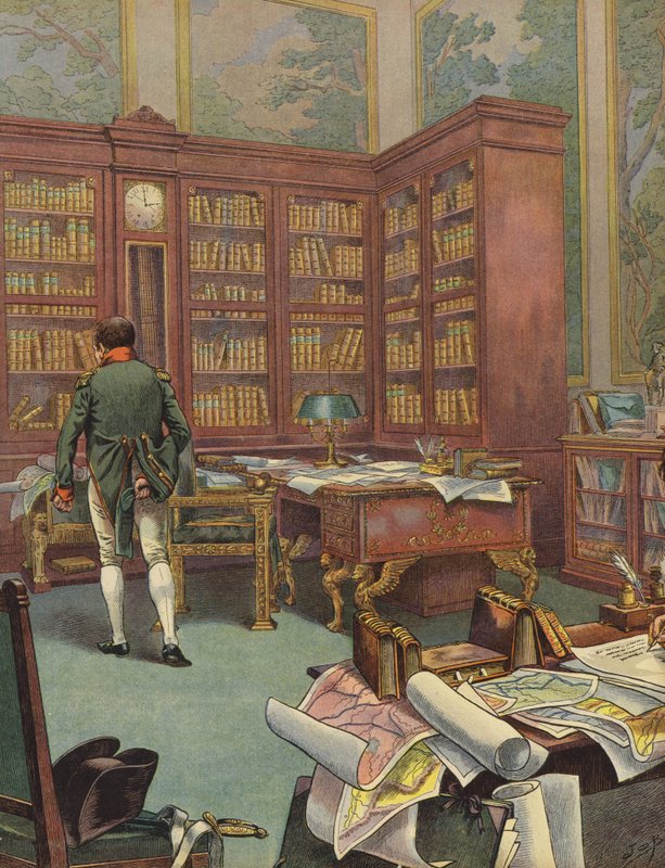 Napoleon Bonaparte konsulterar kartor i sitt arbetsrum av Jacques Marie Gaston Onfray de Breville (Job)