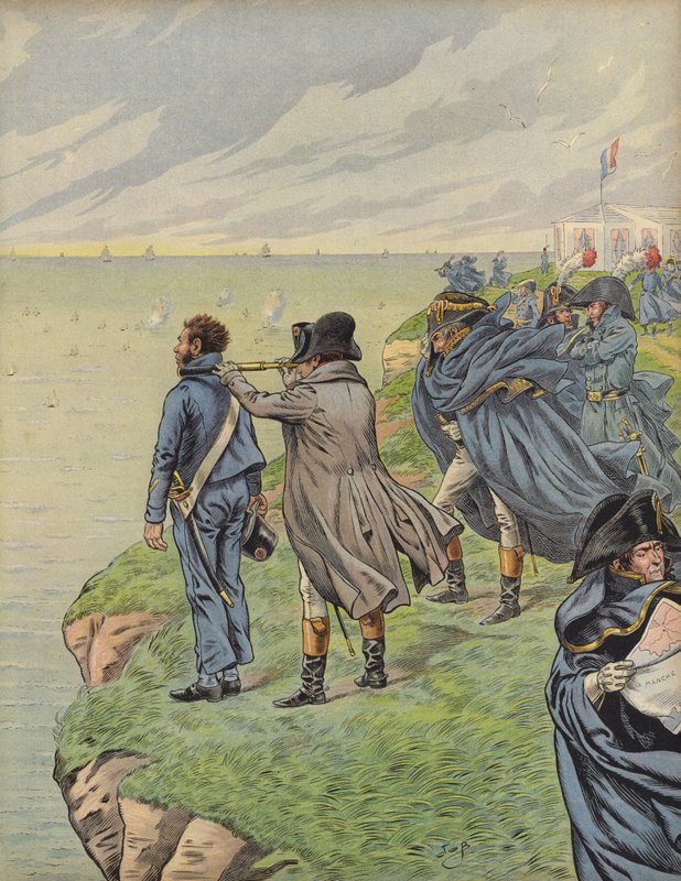 Napoleon Bonaparte övervakar sin flotta när de avgår från Boulogne av Jacques Marie Gaston Onfray de Breville (Job)