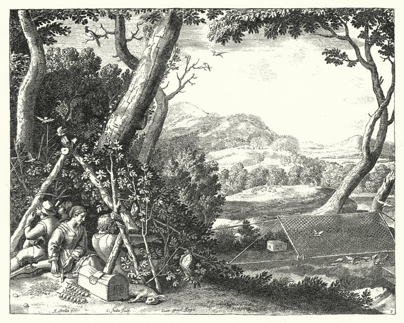 Fånga fåglar (gravyr) av Jacques Stella