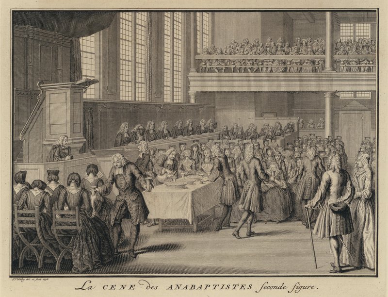 Herrens nattvard i en anabaptistkyrka (gravyr) av Jakob van der Schley