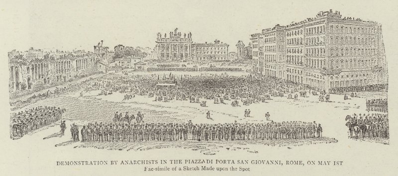 Demonstration av anarkister på Piazza di Porta San Giovanni, Rom, den 1 maj 1891 av James A. Shearman