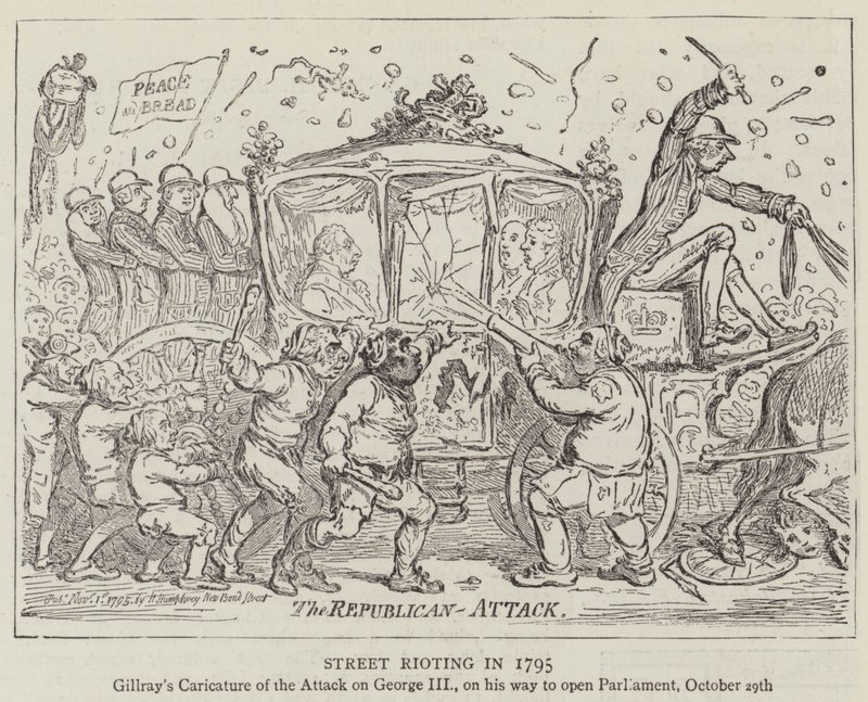Upplopp på gatorna 1795 av James Gillray