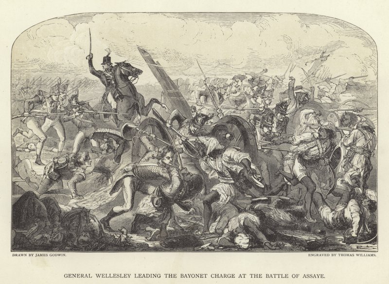 General Wellesley leder bajonettanfallet i slaget vid Assaye av James Godwin