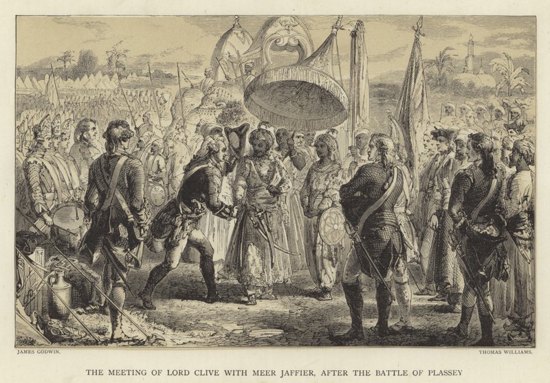 Lord Clives möte med Meer Jaffier, efter slaget vid Plassey av James Godwin