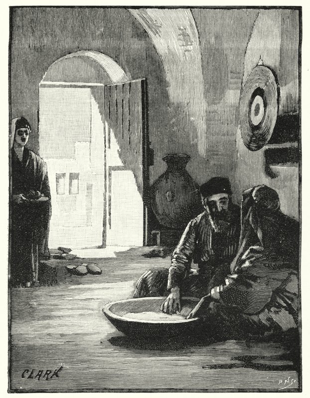 Äta ur vanlig maträtt, österländsk sed (litho) av James (after) Clark