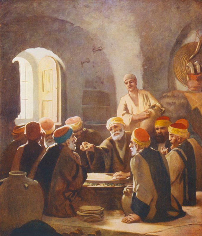 Det heliga landet: Kvällsmåltid bland Fellahheen (färglitografi) av James (after) Clark