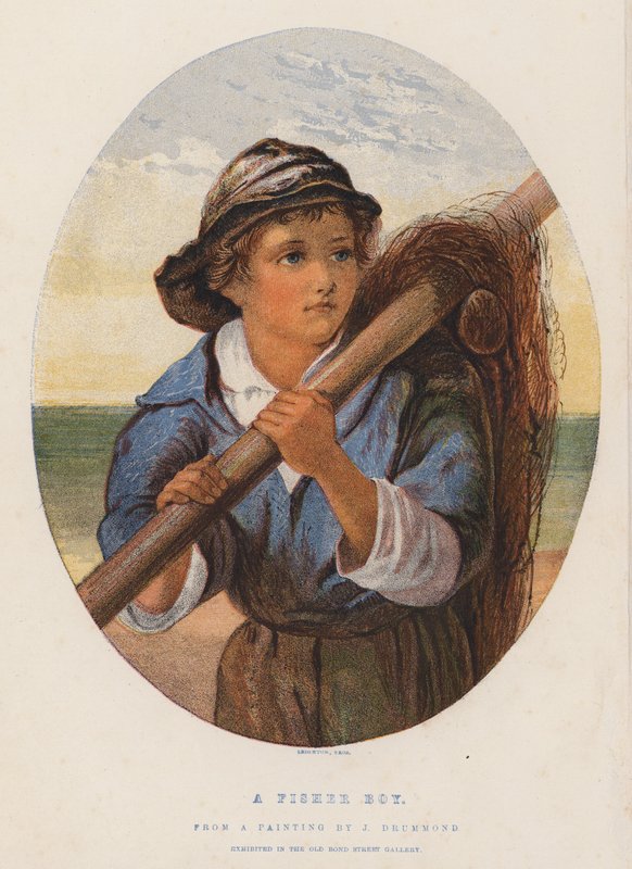 A Fisher Boy (färglitografi) av James (after) Drummond