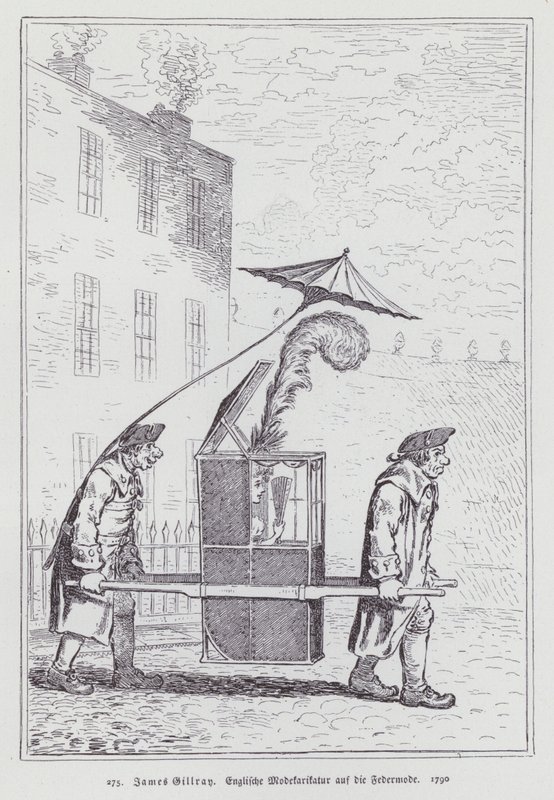 Engelsk tecknad film som hånar modet för kvinnor som bär fjäderhuvudbonader av James (after) Gillray