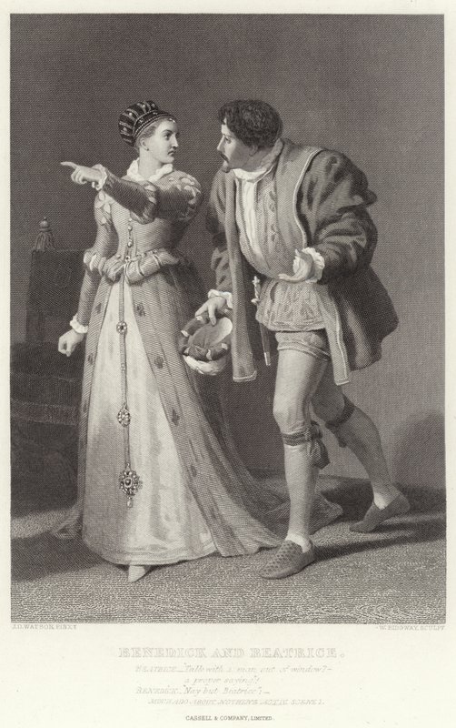 Benedick och Beatrice, Much Ado about Nothing, Act IV, Scene I av James Dawson Watson
