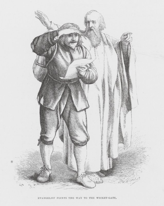 Evangelist visar vägen till Wicket-gate (gravyr) av James Dawson Watson