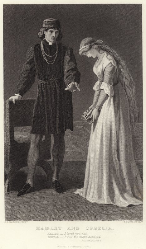 Hamlet och Ophelia, akt III, scen I av James Dawson Watson