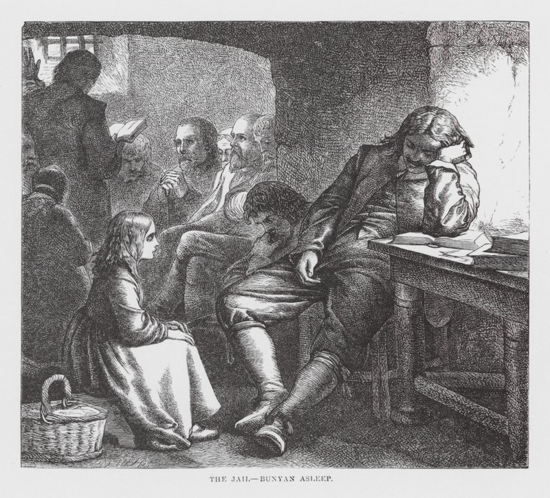 Fängelset, Bunyan sover (gravyr) av James Dawson Watson