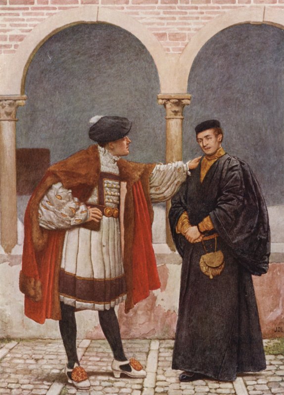 Shakespeares Köpmannen i Venedig: Antonio och Bassanio (färglitografi) av James Dromgole Linton