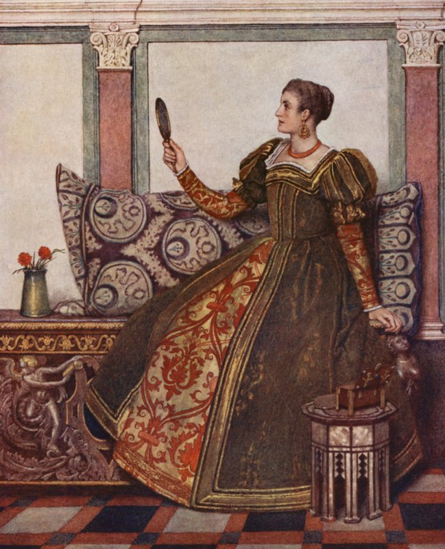 Shakespeares "Köpmannen i Venedig": Nerissa (färglitografi) av James Dromgole Linton