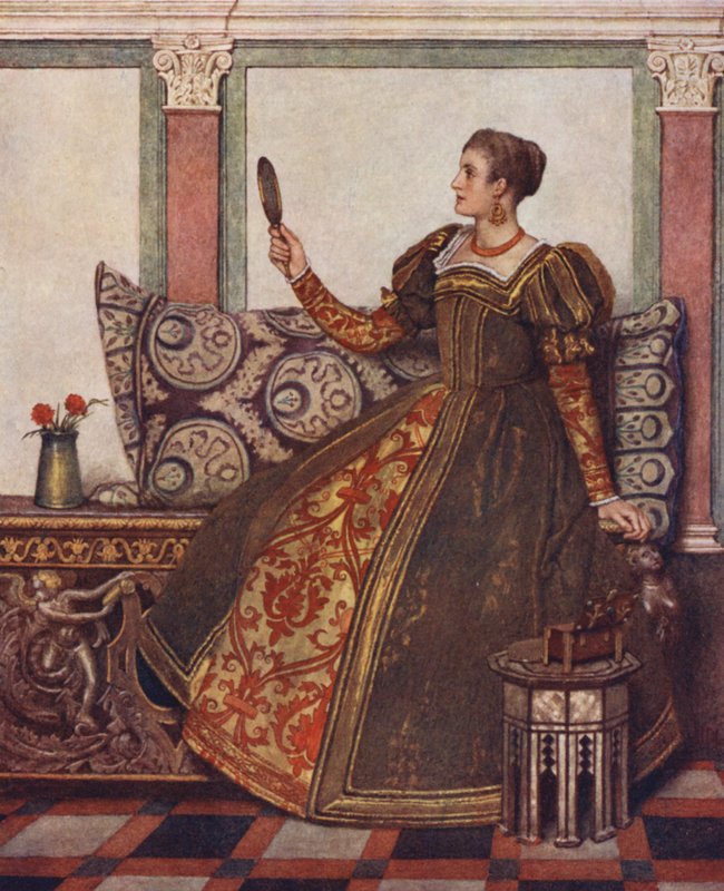 Shakespeares "Köpmannen i Venedig": Nerissa (färglitografi) av James Dromgole Linton