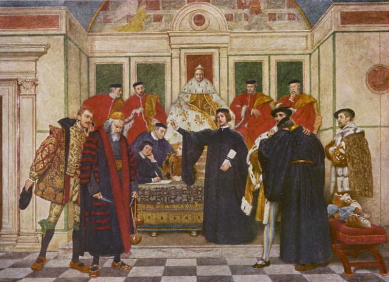 Shakespeares Köpmannen i Venedig: Shylock, Portia, Bassanio, Antonio, Gratiano och Nerissa (färglitografi) av James Dromgole Linton