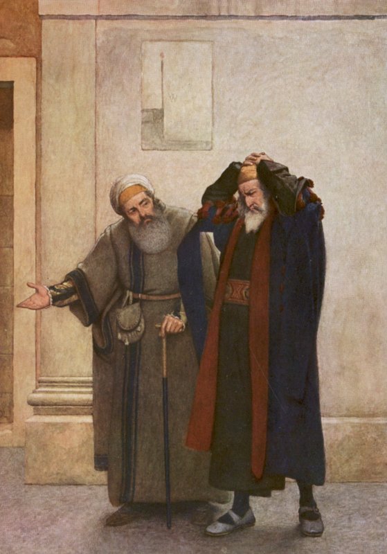 Shakespeares Köpmannen i Venedig: Shylock och Tubal (färglitografi) av James Dromgole Linton
