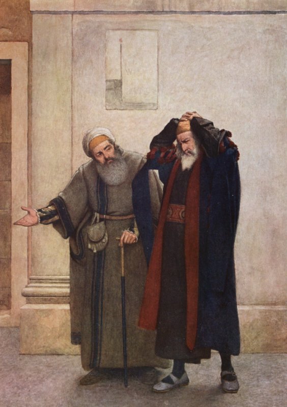 Shakespeares Köpmannen i Venedig: Shylock och Tubal (färglitografi) av James Dromgole Linton
