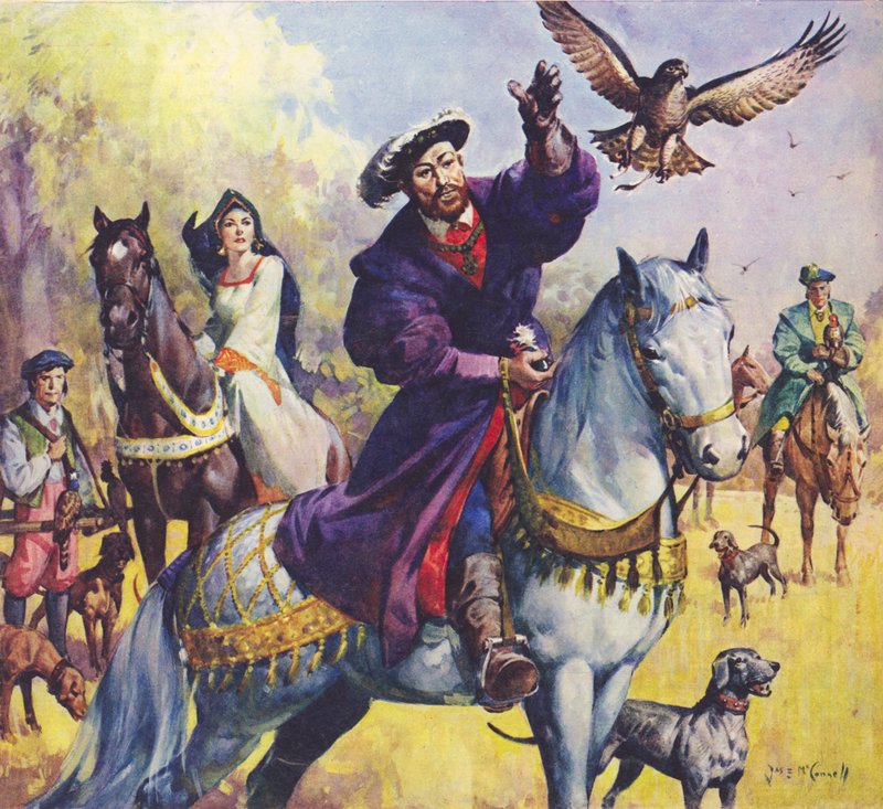 Kung Henrik VIII och Anne Boleyn på jakt (färglitografi) av James Edwin McConnell