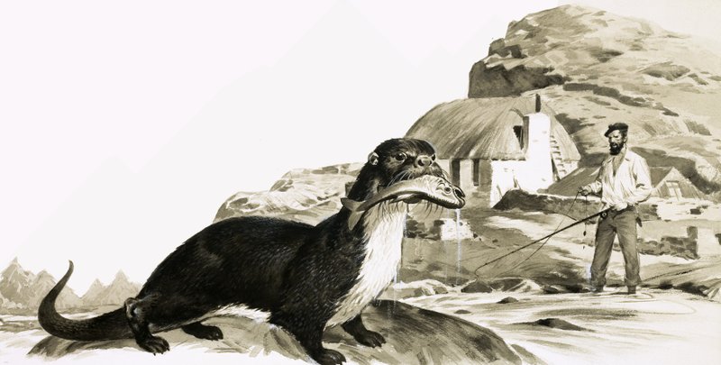 Utter med fisk och man som fiskar av James Edwin McConnell